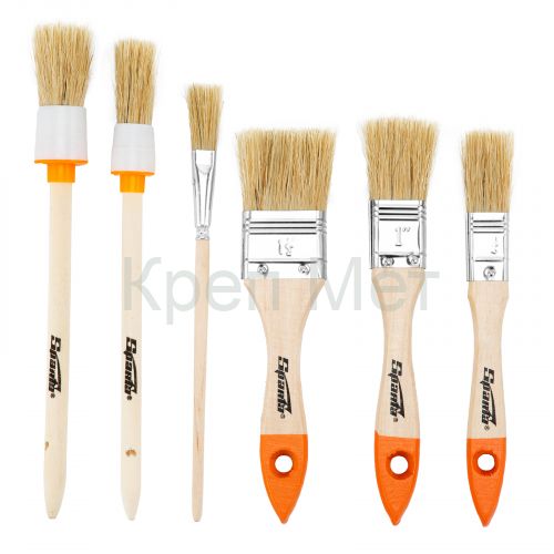 Набор кистей, 6 шт, плоские: 3/4" (20 мм), 1" (25 мм), 1 1/2 (38 мм), круглые: №1 (15 мм), №2 (20 мм), для декора: №11 Sparta