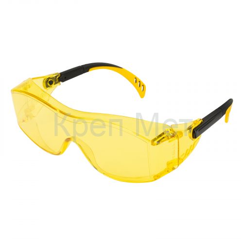 Очки защитные открытые, поликарбонатные, увеличенная желтая линза, регулируемые дужки Denzel