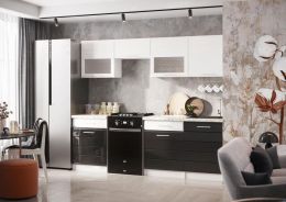 Кухня Кремона 2.4 м Белое дерево/Черный глянец/Антарес