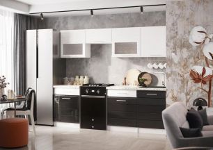 Кухня Кремона 2.4 м Белое дерево/Черный глянец/Антарес