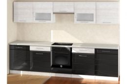 Кухня Кремона 3 м Белое дерево/Черный глянец/Антарес