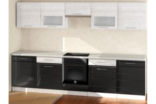 Кухня Кремона 3 м Белое дерево/Черный глянец/Антарес