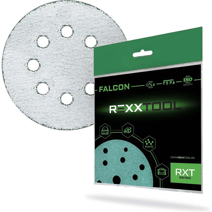 REXXTOOL FALCON P60 Шлифовальный круг абразивный на липучке , диаметр 125мм, 8 отв., в упаковке 10 шт.