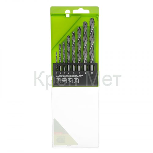 Набор сверл по металлу, 3-10 мм, 8 шт, Р6М5, пластиковый кейс, Сибртех