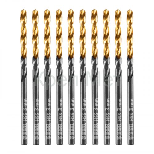 Сверло по металлу, 3 мм, HSS-Tin, Golden Tip, 10 шт. Denzel