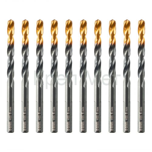 Сверло по металлу, 6 мм, HSS-Tin, Golden Tip, 10 шт. Denzel