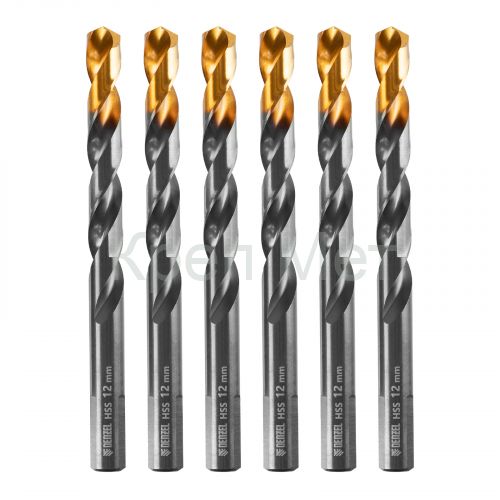 Сверло по металлу, 12 мм, HSS-Tin, Golden Tip, 6 шт. Denzel