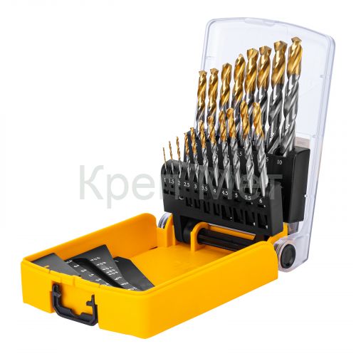Набор сверл по металлу, 1-10 мм, Р6М5-TiN, Golden Tip, 19 шт Denzel