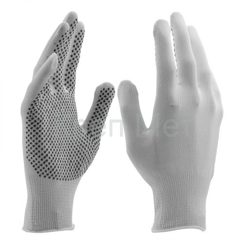 Перчатки Нейлон, ПВХ точка, 13 класс, белые, L