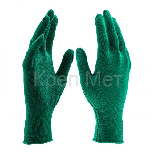 Перчатки Нейлон, ПВХ точка, 13 класс, цвет изумрудный, L