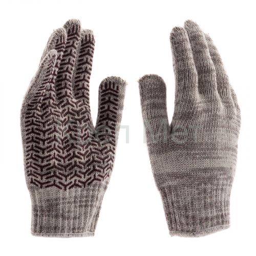 Перчатки трикотажные усиленные, гелевое ПВХ-покрытие, 7 класс, бело-серый меланж Сибртех