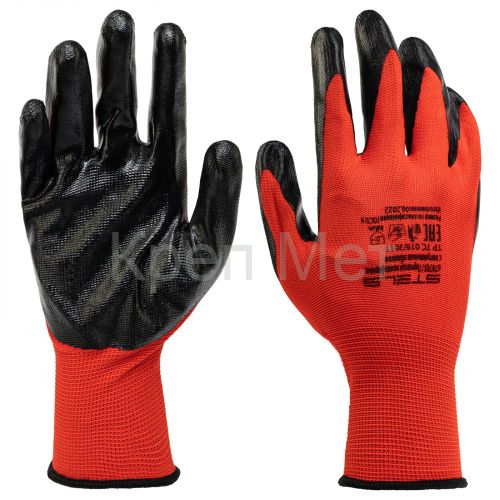 Перчатки полиэфирные с черным нитрильным покрытием, размер 9, 13 класс вязки Stels