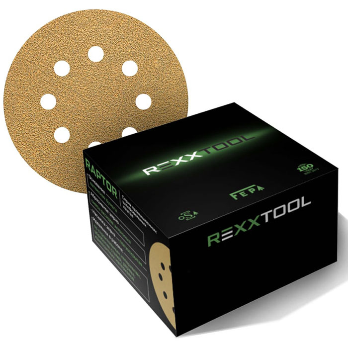 REXXTOOL RAPTOR P60 Шлифовальный круг абразивный на липучке , диаметр 125мм, 8 отв., в упаковке 50 шт.