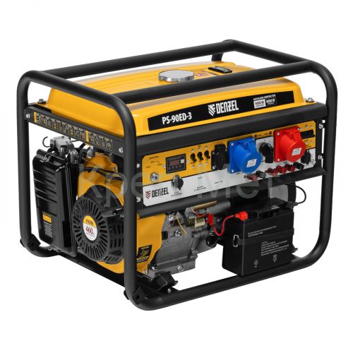 Генератор бензиновый PS 90 ED-3, 9.0 кВт, переключение режима 230 В/400 В, 25 л, электростартер Denzel