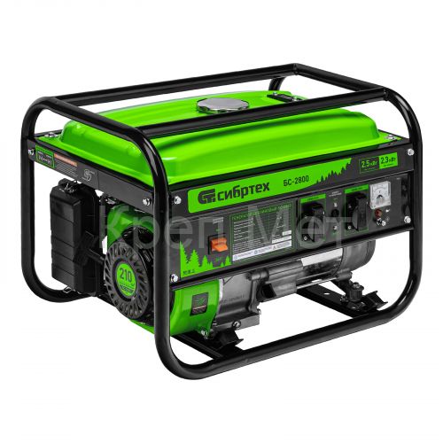 Генератор бензиновый БС-2800, 2.5 кВт, 230В, четырехтактный, 15 л, ручной стартер Сибртех