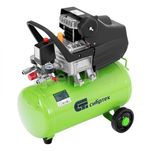 Компрессор с набором КК-1500/24 ПЛЮС, 1.5 кВт, 198 л/мин, 24 л, прямой привод, масляный Сибртех