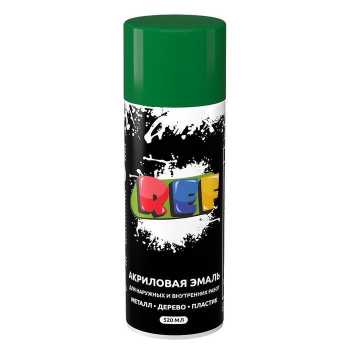 REF Алкидная эмаль универсальная, цвет зелёный, аэрозоль, объем 520мл.