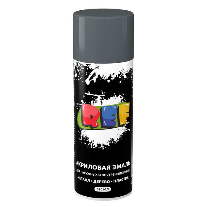 REF Алкидная эмаль универсальная, цвет серый, аэрозоль, объем 520мл.