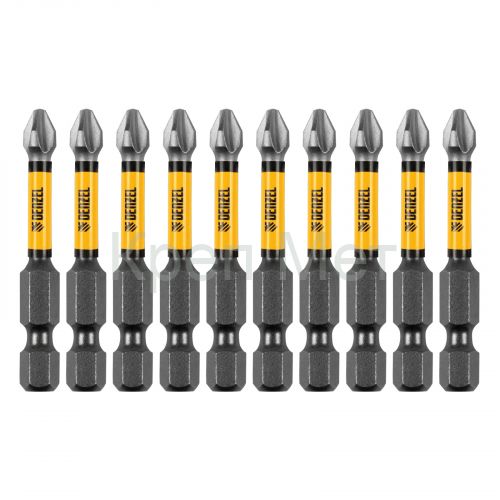 Бита IMPACT, PH2x50 мм, лазерная обработка шлица, сталь S2, 10 шт., Е 6,3 Denzel
