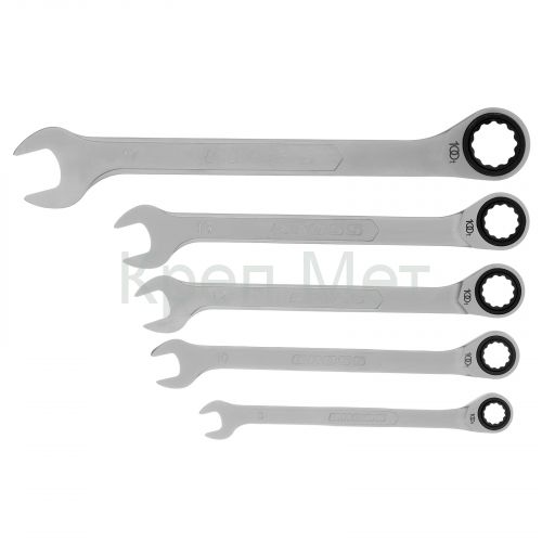 Набор ключей комбинированных трещоточных, количество зубьев 100, СRV, 5 шт, 8- 17 мм Gross