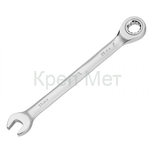 Ключ комбинированный трещоточный, 11 мм, CrV, матовый хром Denzel