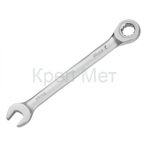 Ключ комбинированный трещоточный, 14 мм, CrV, матовый хром Denzel