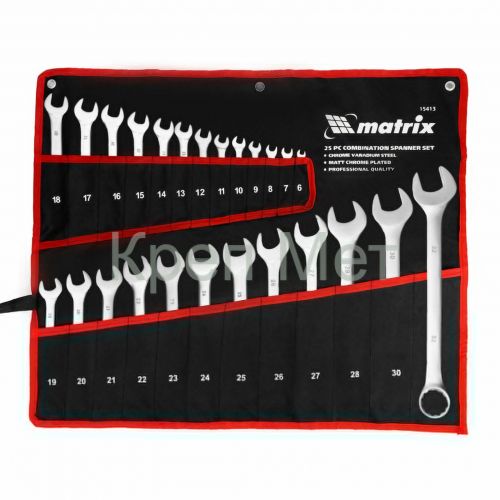 Набор ключей комбинированных, 6-32 мм, 25 шт, CrV, матовый хром Matrix
