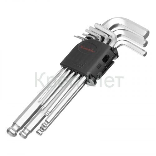 Набор ключей имбусовых HEX, 1.5-10 мм, CrV, 9 шт, удлиненные, сатин, с шаром Matrix