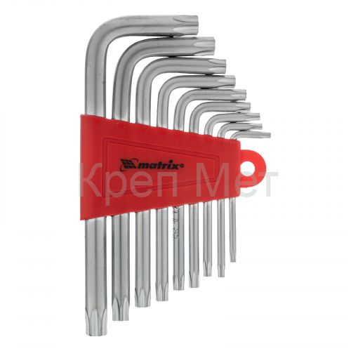 Набор ключей имбусовых Torx , 9 шт, T10-T50, CrV, коротких, с сатинированным покрытием Matrix
