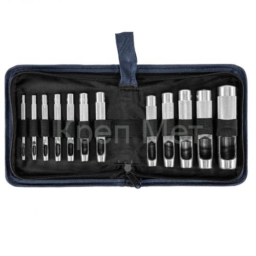Набор пробойников для кожи 3 4 5 6 7 8 9 10 12 14 16 19 мм, 12 шт, чехол Сибртех
