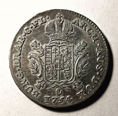 1/2 дукатона 1754 Австрийские Нидерланды Редкий год AUNC-XF