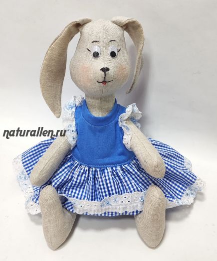 Игрушка из льна "Зайка" (голубое платье)