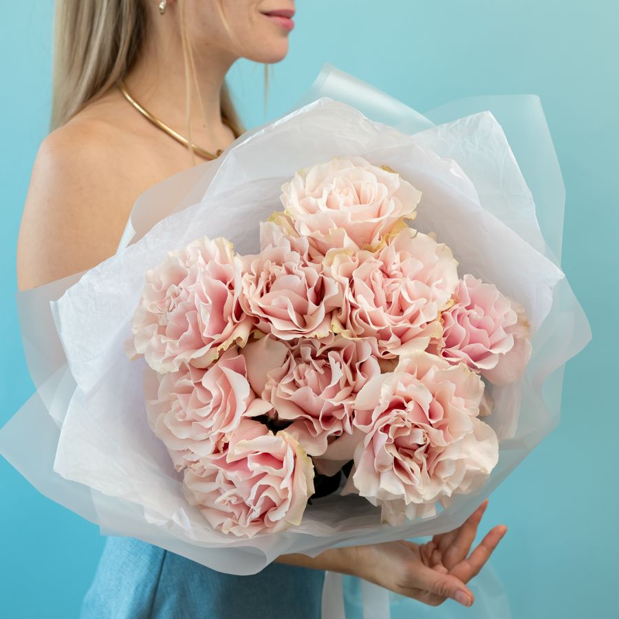 9 французских роз (сорт Пинк Мондиаль)