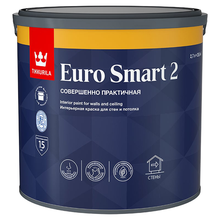 Tikkurila Euro Smart 2 краска интерьерная для стен и потолка 2.7л