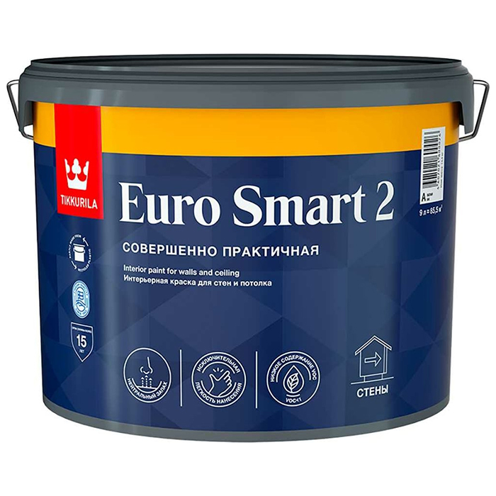 Tikkurila Euro Smart 2 краска интерьерная для стен и потолка 9л
