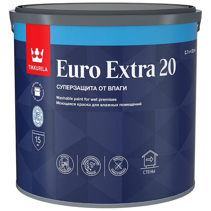 Tikkurila Euro Extra 20 краска моющаяся для влажных помещений база C 2.7л