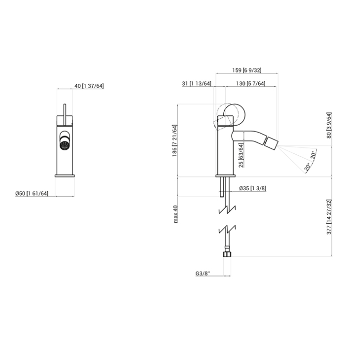 Смеситель для биде Agape Limon ALIM416 на горизонтальную поверхность ФОТО
