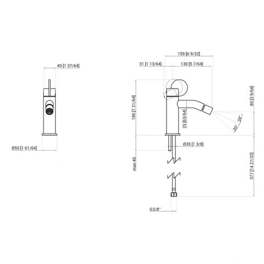 Смеситель для биде Agape Limon ALIM416 на горизонтальную поверхность схема 2