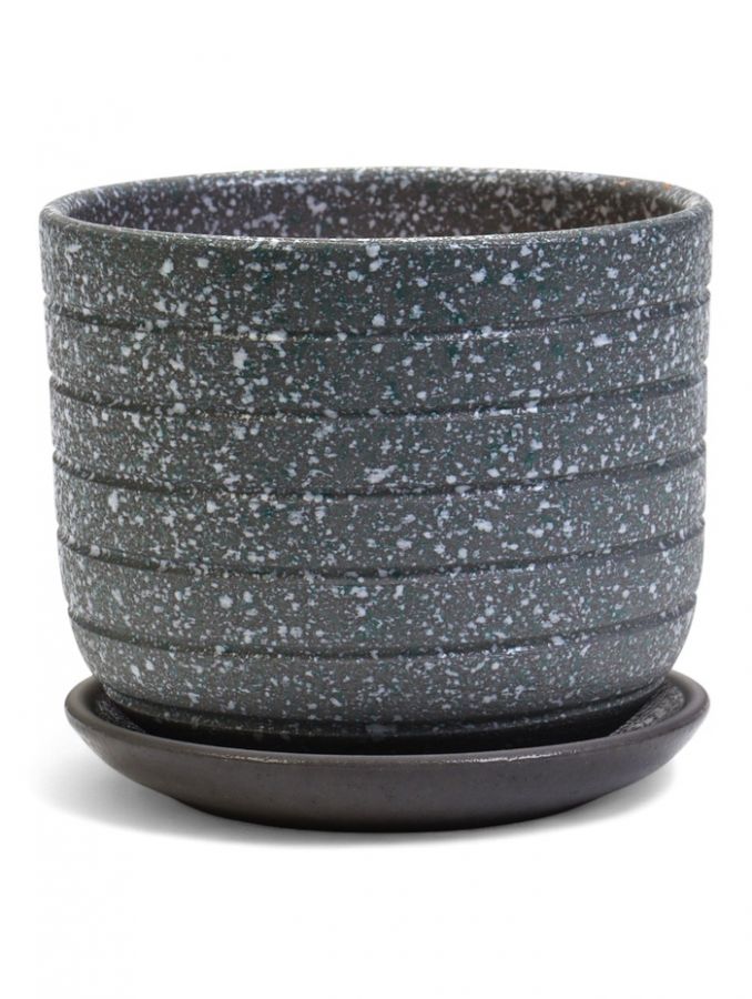 Горшок для цветов «Пряности», 800 мл, d=12 см, h=10.5 см, керамический, с поддоном, серый