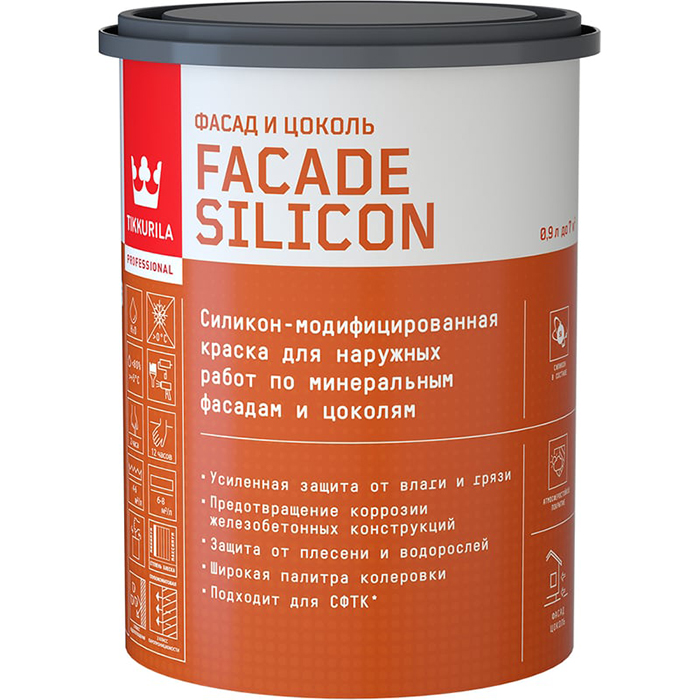 Tikkurila Facade Silicon / Тиккурила Фасад Силикон краска акриловая для фасадов база C 0.9л