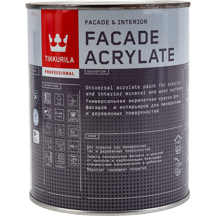 Tikkurila Facade Acrylate краска акрилатная универсальная для фасадов и интерьеров база A 0.9л