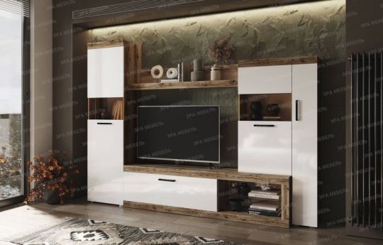 Гостиная Бастон Дуб Делано/ Белый глянец