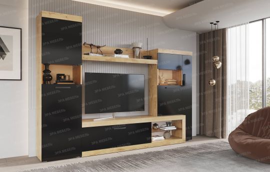 Гостиная Бастон Дуб Делано/ Белый глянец