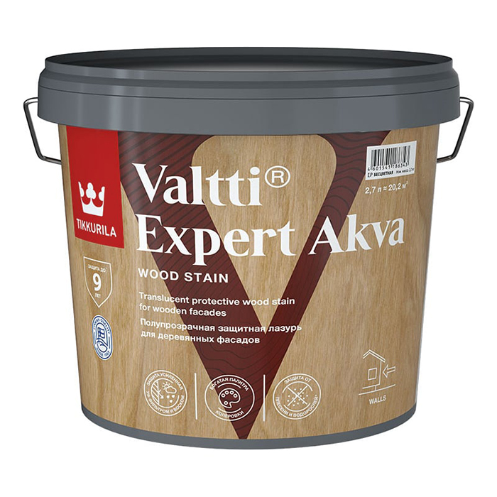 Tikkurila Valtti Expert Akva лазурь высокоэффективная защитная полуматовая бесцветный 2.7л