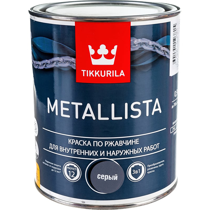 Tikkurila Metallista краска по ржавчине 3 в 1 глянцевая серый 0.9л