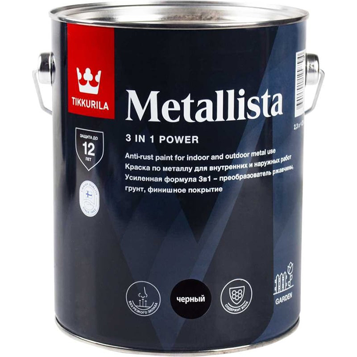 Tikkurila Metallista краска по ржавчине 3 в 1 глянцевая черный 2.3л