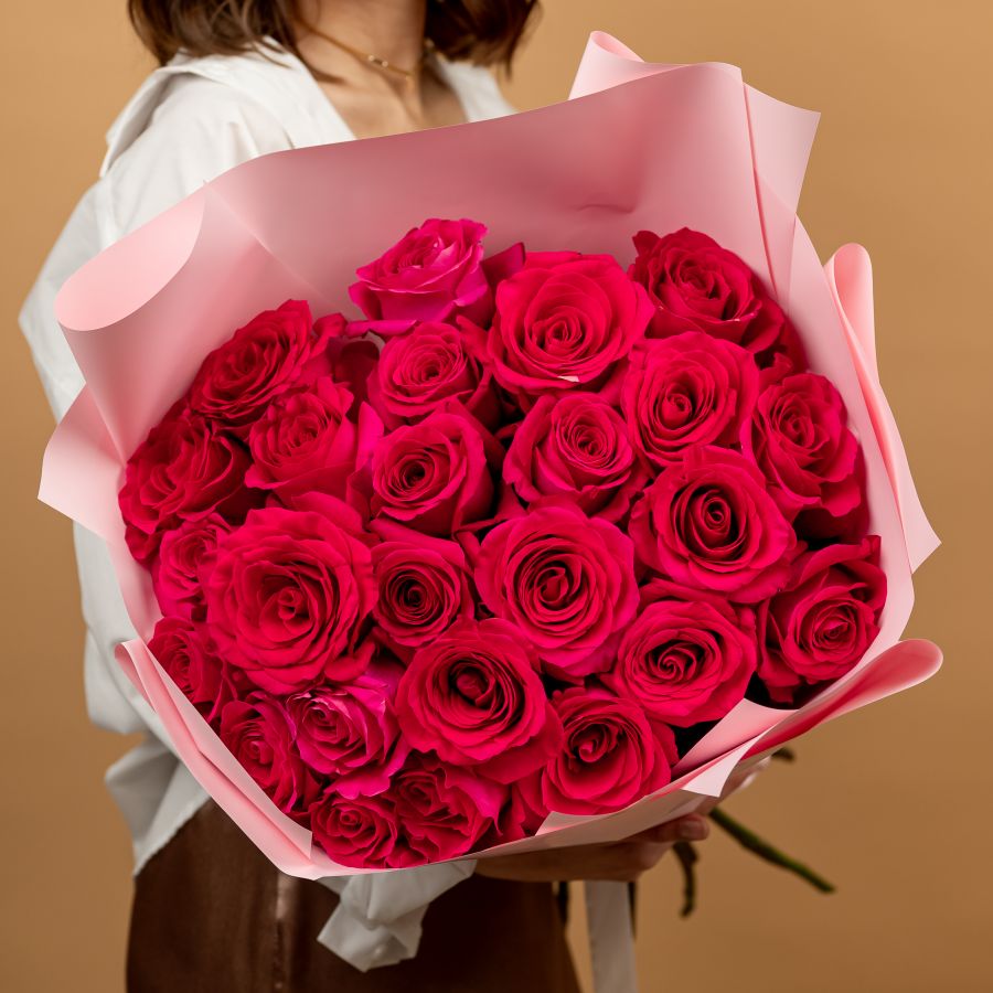25 розовых роз 60см