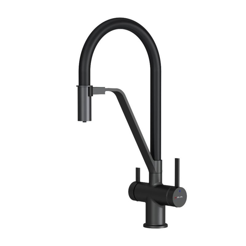 Смеситель для кухни с каналом для питьевой воды, гибкий излив AM.PM Func, чёрный F8F07822