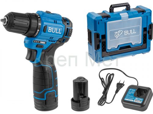 Аккум. дрель-шуруповерт BULL SR 1203 Xcase БЕСЩЕТ., 12 В, 37 Н*м, 2*2 А*ч акб, БЗП 10 мм