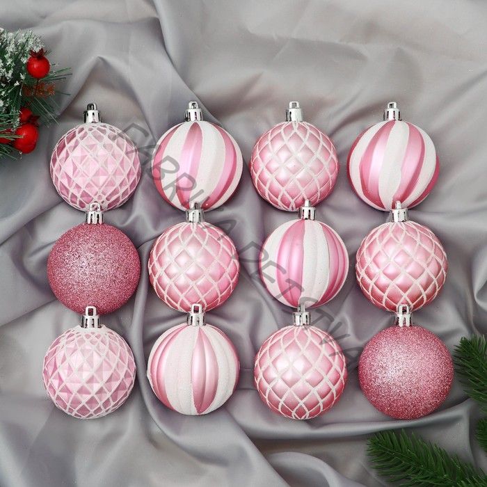 Ёлочные игрушки «Зефир», шары новогодние, d=6 см, набор 12 шт., розовый